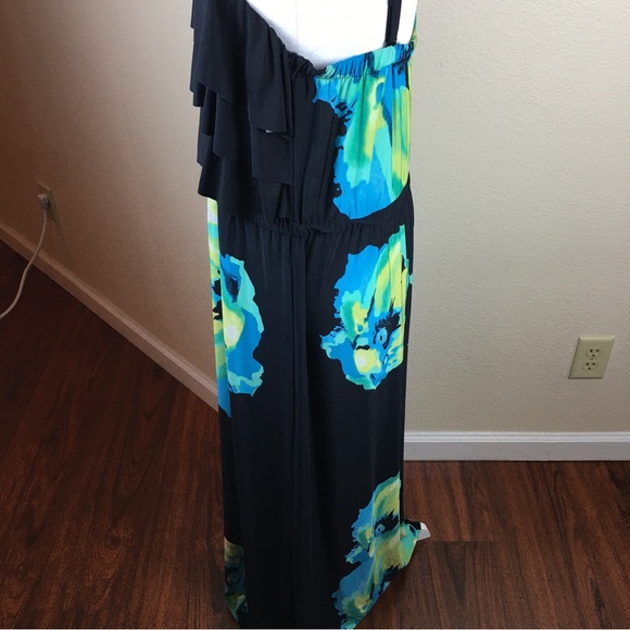 Style & Co Woman Sleeveless Ruffle Turquoise Floral Maxi Dress Size 2X - Picture 8 of 11